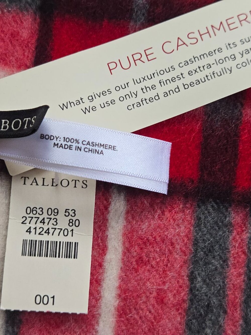 NWT Talbots Cashmere Scarf Red, White, and Black Plaid - Picture 2 of 9